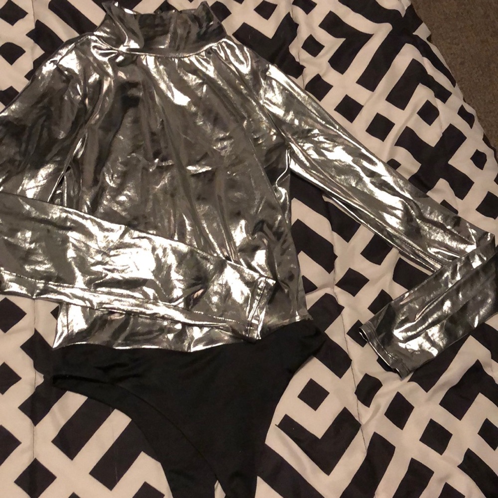 Liquid Metallic Mock Neck Bodysuit